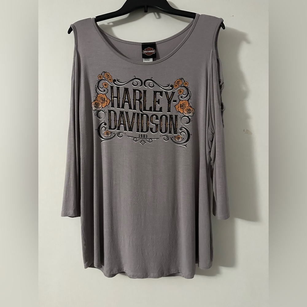 Women’s Harley-Davidson 3/4 open sleeve rhinestones shirt